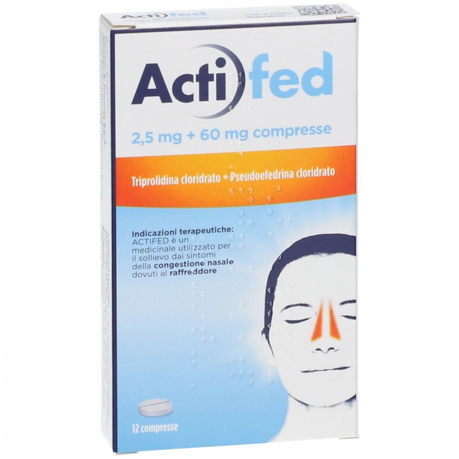 Actifed - 12 Compresse 2,5 mg + 60 mg - Decongestionante Nasale e Antistaminico per Raffreddore