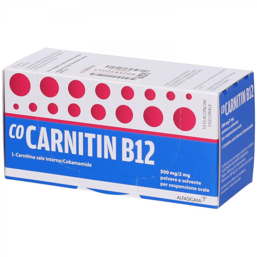 Alfasigma CoCarnitin B12 Medicinale con Carnitina e Vitamina B12 per Convalescenza e Debilitazione, 10 Flaconi