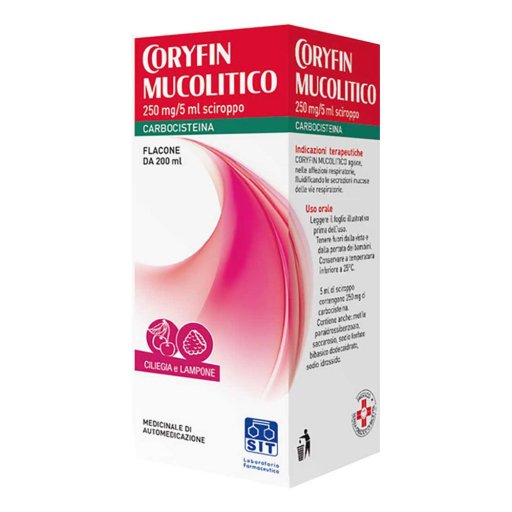 Coryfin Mucolitico Sciroppo 200 ml, Medicinale Mucolitico con Carbocisteina per la Tosse