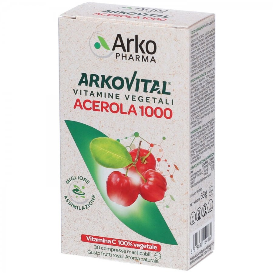 Acerola 1000 - 30 Compresse Masticabili Vitamina C, Integratore