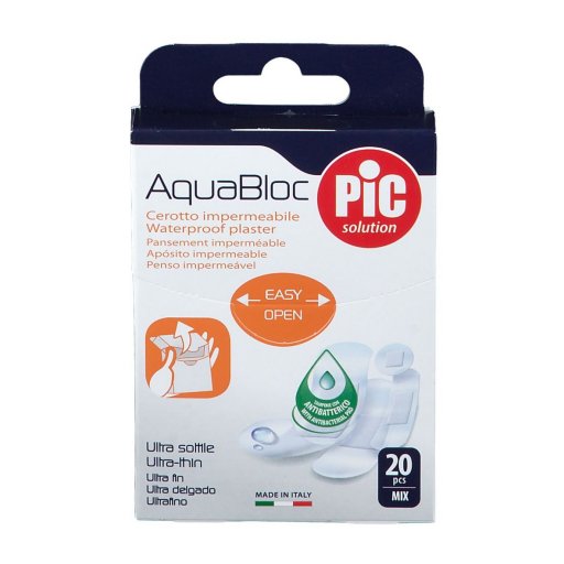 Pic Aquabloc Cerotto Impermeabile Mix 20 Cerotti, Protezione Ferite, Cerotti Trasparenti, Traspiranti