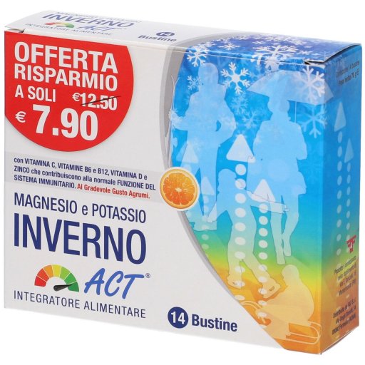 Magnesio e Potassio Inverno ACT, Linea Act, 14 Bustine – Integratore Immunitario con Vitamina C, Magnesio, Zinco