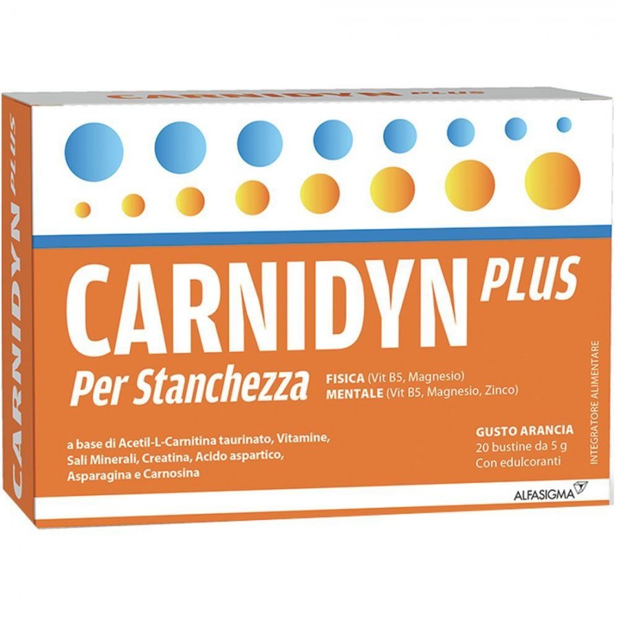 Alfasigma Carnidyn Plus - Integratore per Stanchezza Fisica e Mentale, 20 Bustine