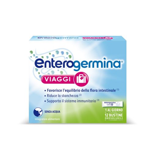 Sanofi Enterogermina Viaggi - Integratore Alimentare con Probiotici e Vitamine, 12 Bustine