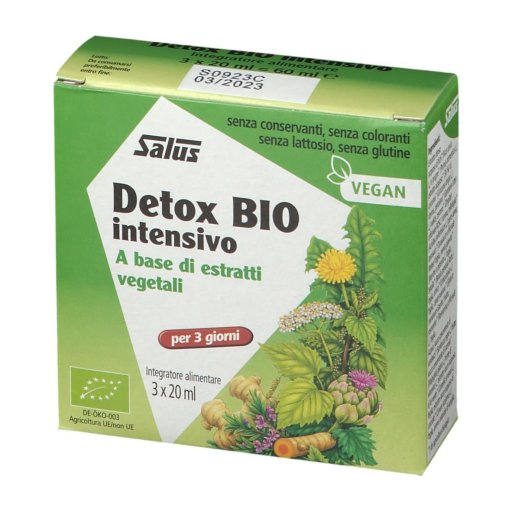 Salus Detox Bio Intensivo 3 x 20 ml, Integratore Drenante e Depurativo con 16 Piante e Vitamina C Naturale