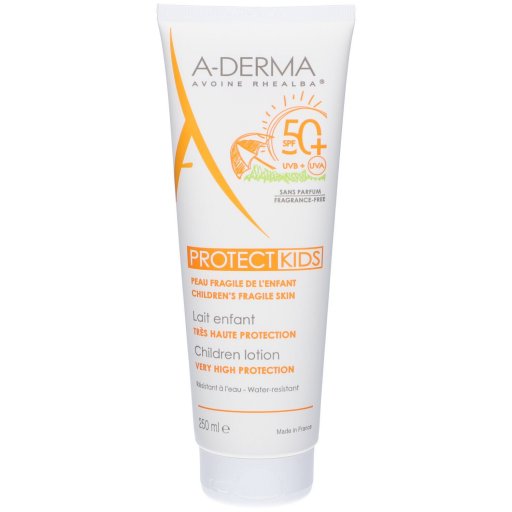 A-DERMA Protect Kids Latte Solare Bambini SPF 50+, 250 ml - Protezione Molto Alta