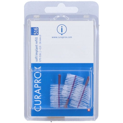 Curaprox CPS Soft Implant 516, Scovolino Interdentale, 5 Pezzi + Supporto, Pulizia Delicata per Impianti e Trattamenti Parodontali