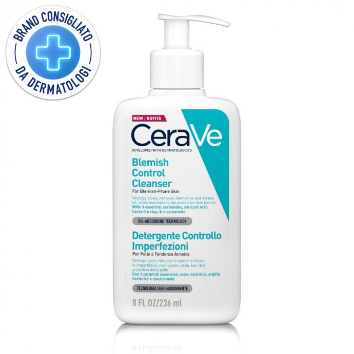 Cerave Detergente Controllo Imperfezioni 236 ml, Acido Salicilico, Pori Dilatati, Imperfezioni, Acne, Ceramidi Essenziali