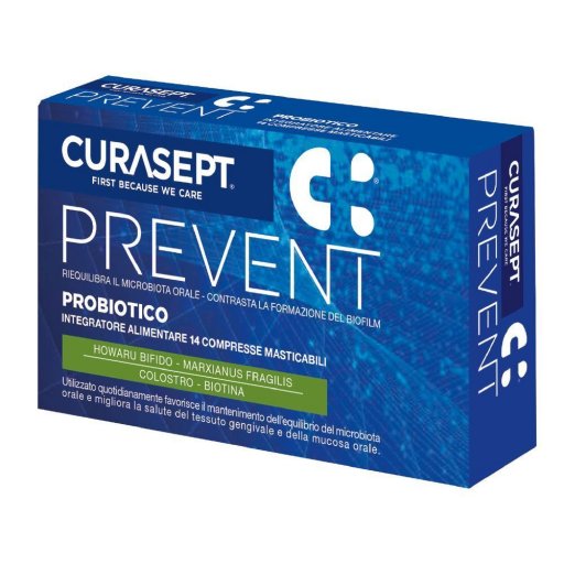 Curasept Prevent Probiotico 14 Compresse Masticabili – Integratore con Probiotici e Colostro per la Salute Orale