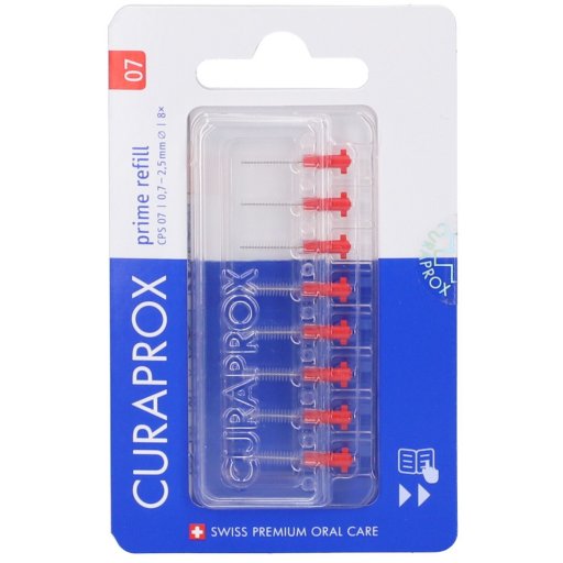 Curaprox CPS 07 Prime Refill Scovolini Interdentali 8 Pezzi - Pulizia Efficace, Setole Ultrasottili, Sistema a Click