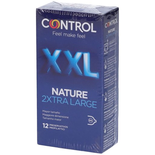 Control Nature XXL, Profilattici Extra Large, 12 Pezzi, Lattice Naturale, Lubrificazione Standard, Comfort Elevato