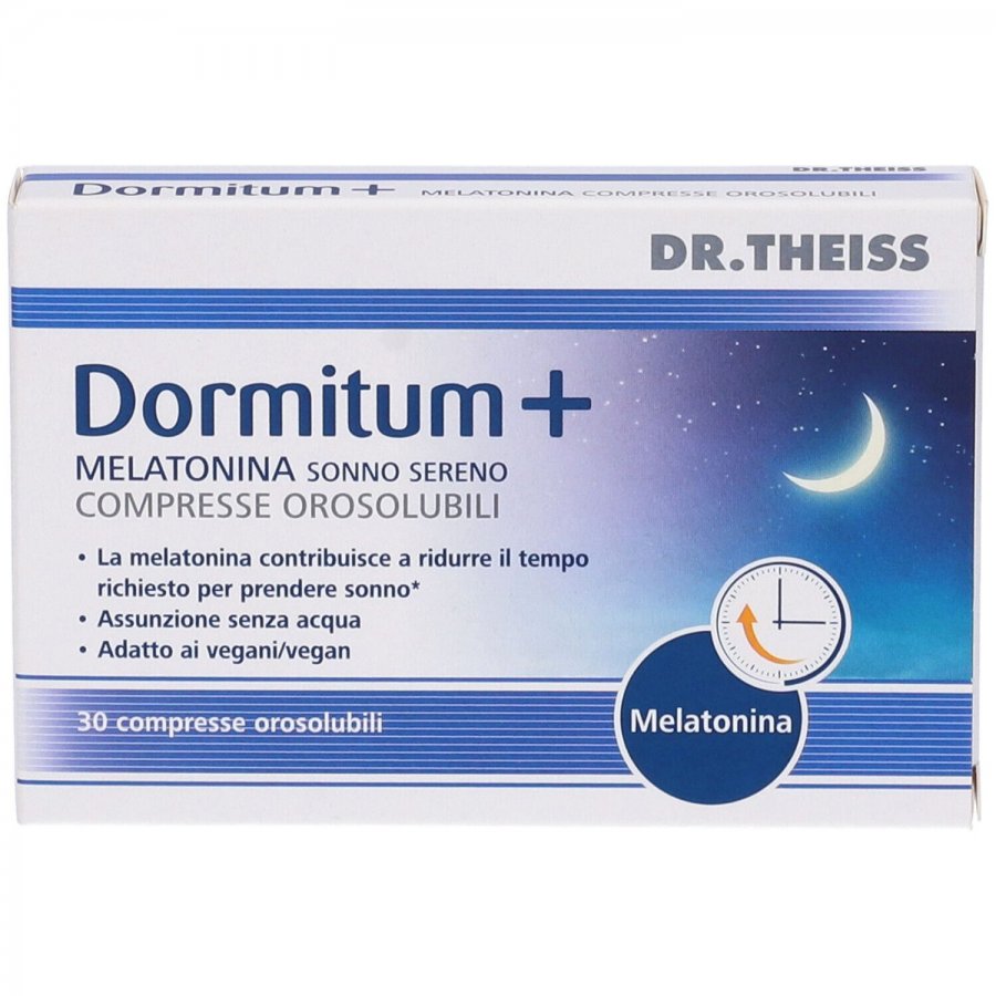 DR Theiss Dormitum+ Melatonina Sonno Sereno, 30 Compresse Orosolubili, Vegano, Gusto Vaniglia