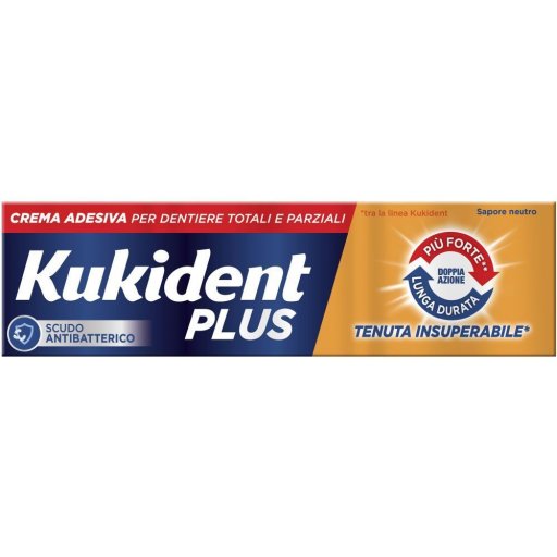 Kukident Plus, Doppia Azione Crema Adesiva per Dentiere Totali e Parziali, 40 g
