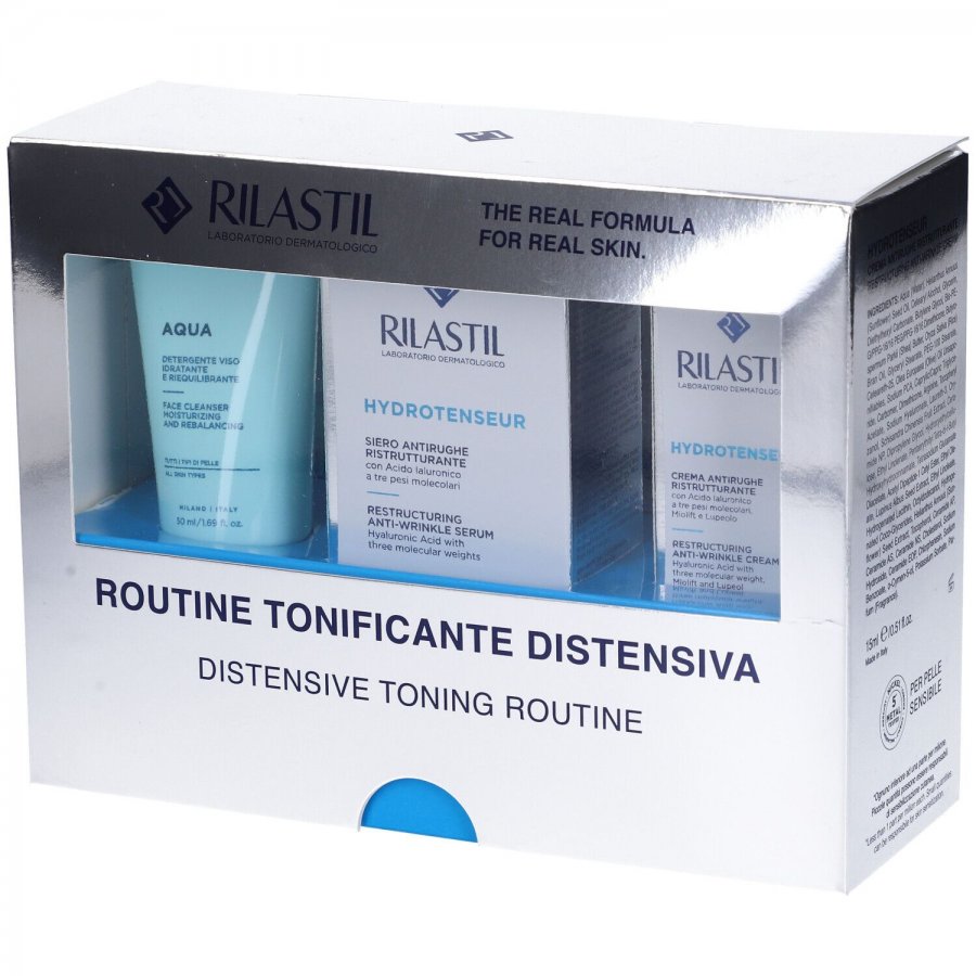 Rilastil Set Routine Tonificante e Distensiva – Detergente, Siero e Crema Antirughe