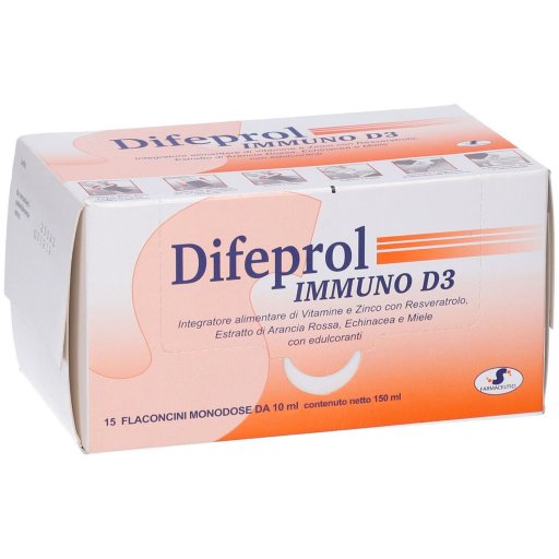 Difeprol Immuno D3, Integratore Immunitario, 15 Flaconcini da 10 ml - Vitamine, Zinco, Resveratrolo e Echinacea