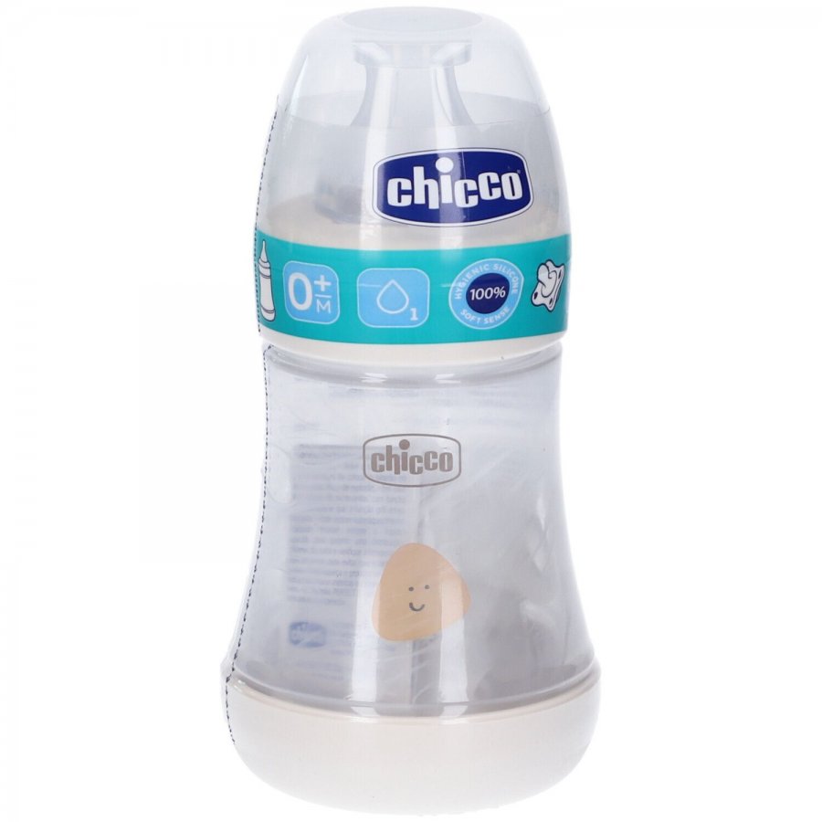 Chicco Perfect 5 Biberon 0M+ 150ml + Gommottino 0-2 Mesi Silicone Neutro, Anticólica, Succhietto per Neonati