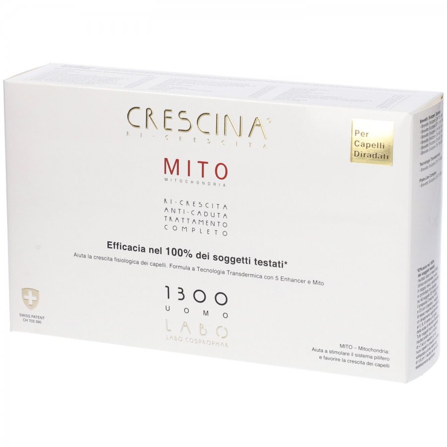 Crescina Transdermic Ri-Crescita MITO + Anti-Caduta MITO Uomo, 10 + 10 Fiale, Stimolante Capelli e Anti-Caduta