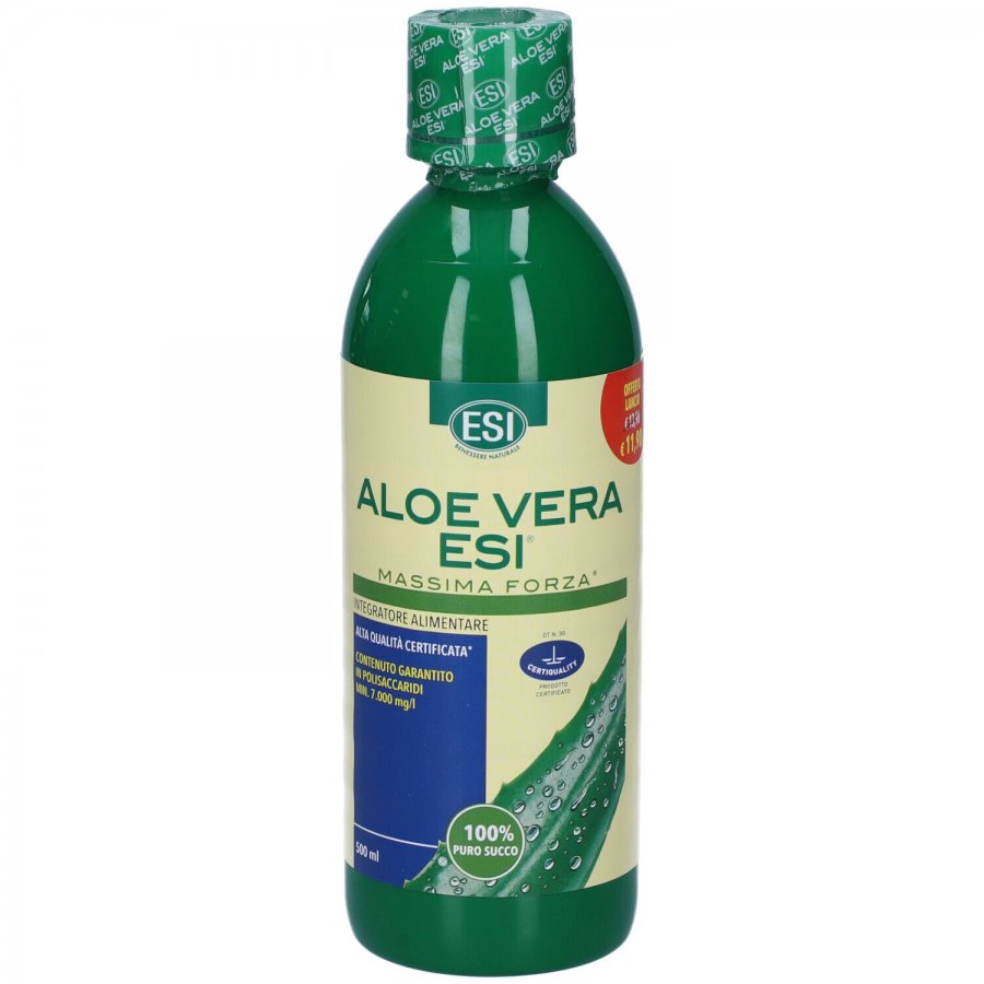 ESI Aloe Vera Puro Succo Depurativo Massima Forza, 500ml - Integratore Detox Senza Glutine, Purificante ed Epatica