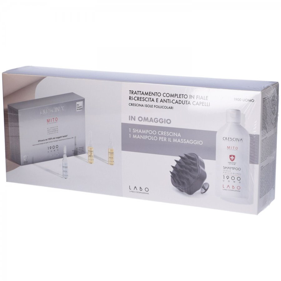 Labo Transdermic Trattamento Completo Ri-Crescina Uomo 1900 – Fiale, Shampoo e Manipol Omaggio