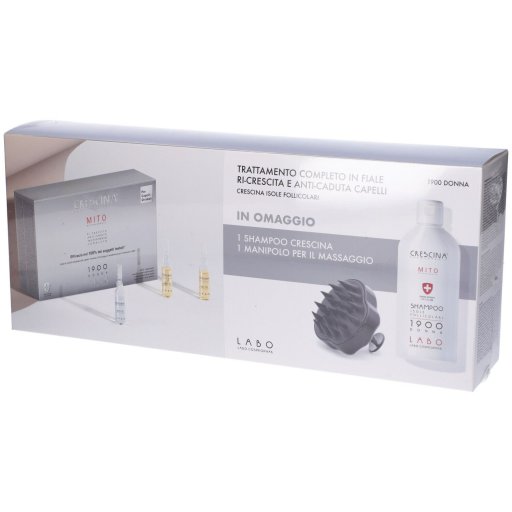 Labo Crescina Isole Follicolari e Anti-Caduta MITO Trattamento 1900 Donna – 10+10 Fiale con Shampoo e Massaggiatore Omaggio
