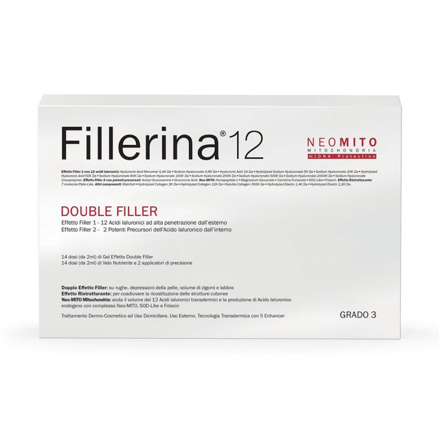 Fillerina 12 Double Filler Neo Mito Grado 3 Base 30ml + 30ml, Trattamento Dermocosmetico, Effetto Filler