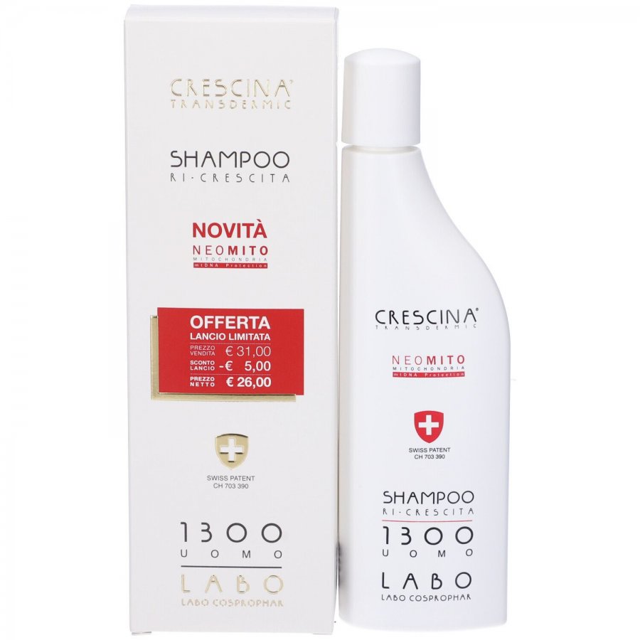 Labo Crescina Transdermic Shampoo Ri-Crescita Neo-Mito Formula 1300 Uomo – Shampoo Anticaduta, 150ml