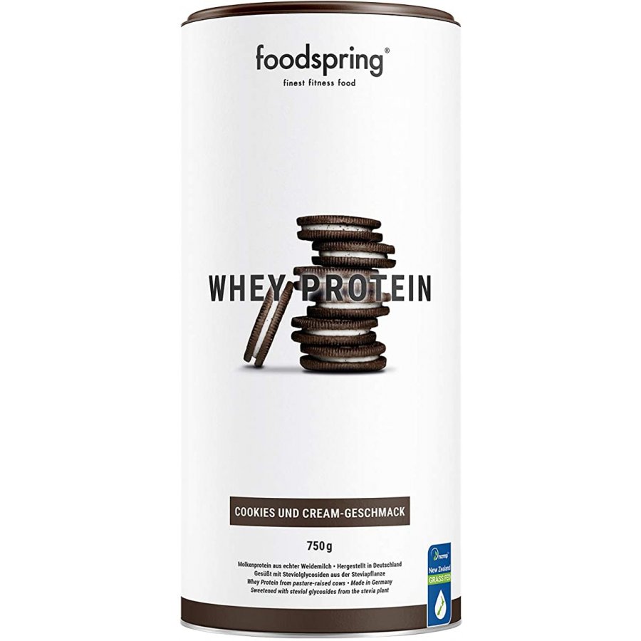 Foodspring Whey Protein 750g Gusto Biscotti e Crema - Integratore Proteico per lo Sviluppo Muscolare