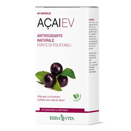 Açai-EV Erba Vita, Integratore Antiossidante, 45 Capsule, Metabolismo Lipidi e Carboidrati