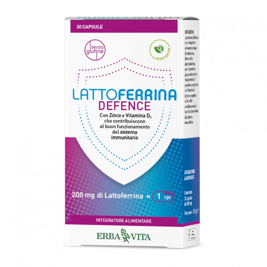 Erba Vita Lattoferrina Defence 30 Capsule - Integratore alimentare con Lattoferrina, Vitamina D e Zinco