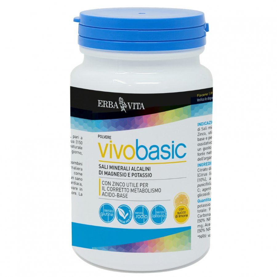 Erba Vita Vivobasic 200g - Integratore Alimentare Alcalino, Sali Minerali, Magnesio, Potassio, Zinco