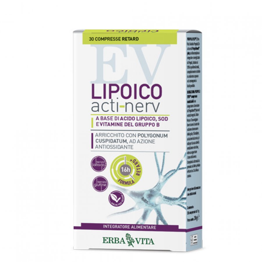 Erba Vita Lipoico Acti Nerv Retard 30 Compresse - Integratore alimentare con Acido Lipoico, DOS, Vitamine B