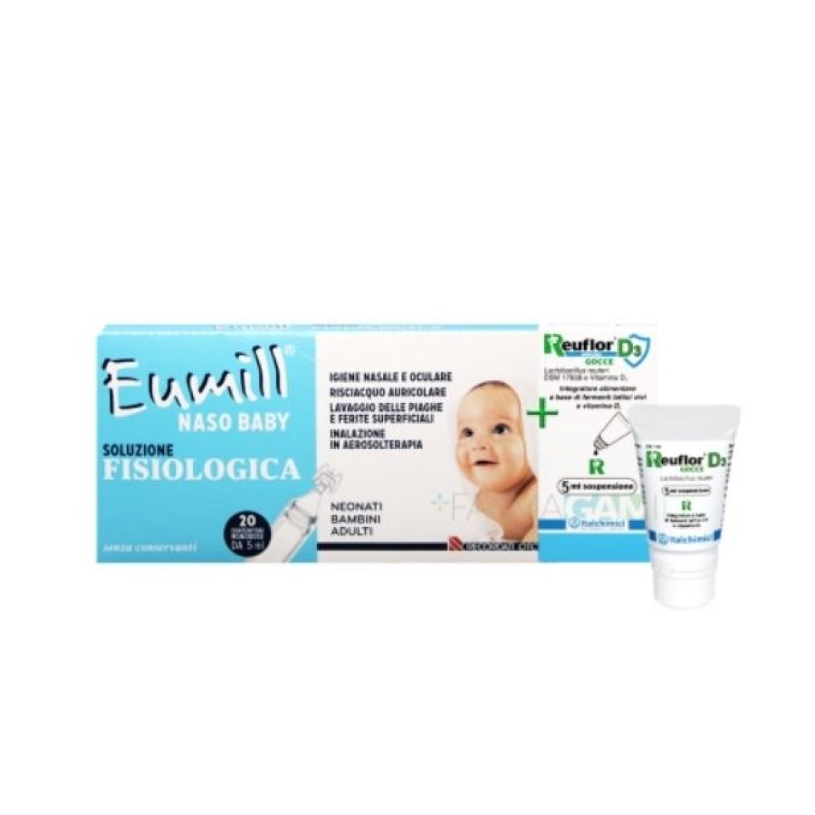 Bipack Reuflor D3 Immuno Gocce 5 ml + Eumill Naso Baby, 20 Contenitori