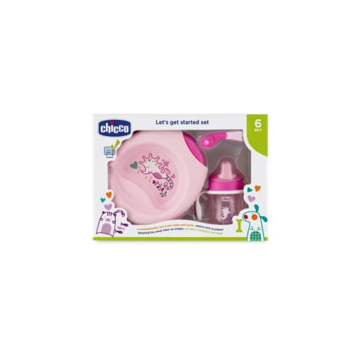 Chicco Set Pappa Rosa con Cucchiaio Rosa 6m+, Set Completo per lo Svezzamento Bambino, 3 Pezzi