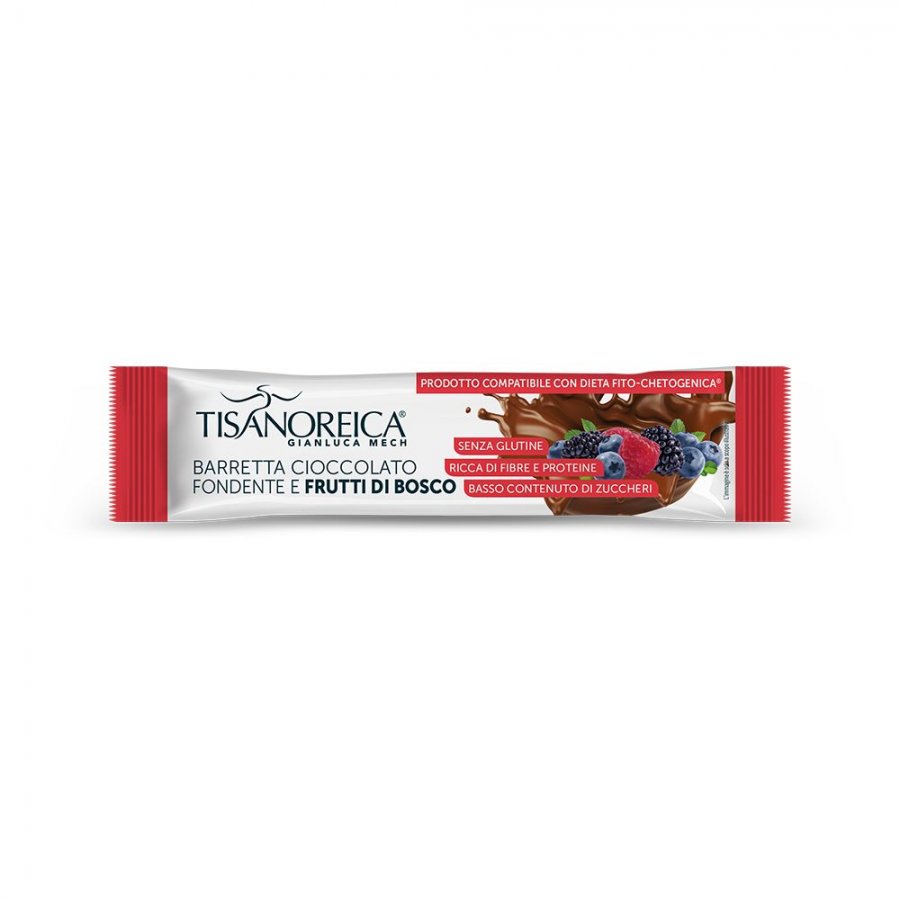 Tisanoreica Barretta Cioccolato Fondente e Frutti di Bosco 35g - Barretta Proteica Ricca di Fibre e Bassa di Zuccheri