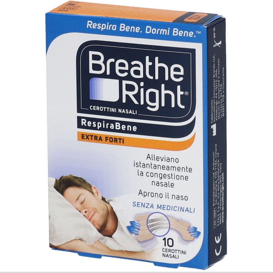 Breathe Right Extra Cerotti Nasali Extra Forte 10 Pezzi, Marca Breathe Right, Dispositivo per la Respirazione Notturna, Confezione da 10, Apertura delle Vie Aeree