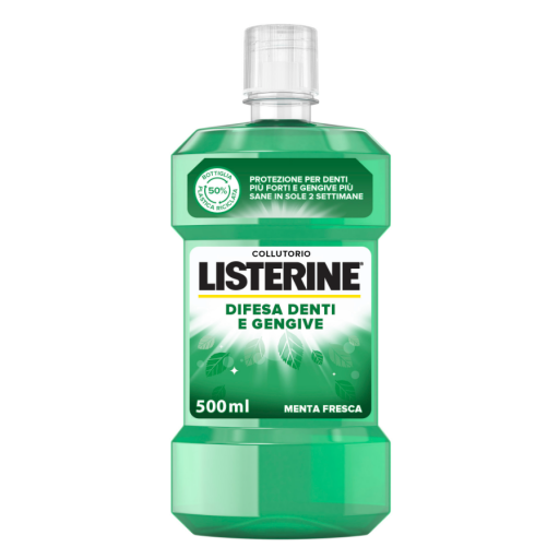 Listerine Difesa Denti e Gengive Collutorio 500ml - Protezione Tripla Azione, Fluoruro e Alito Fresco