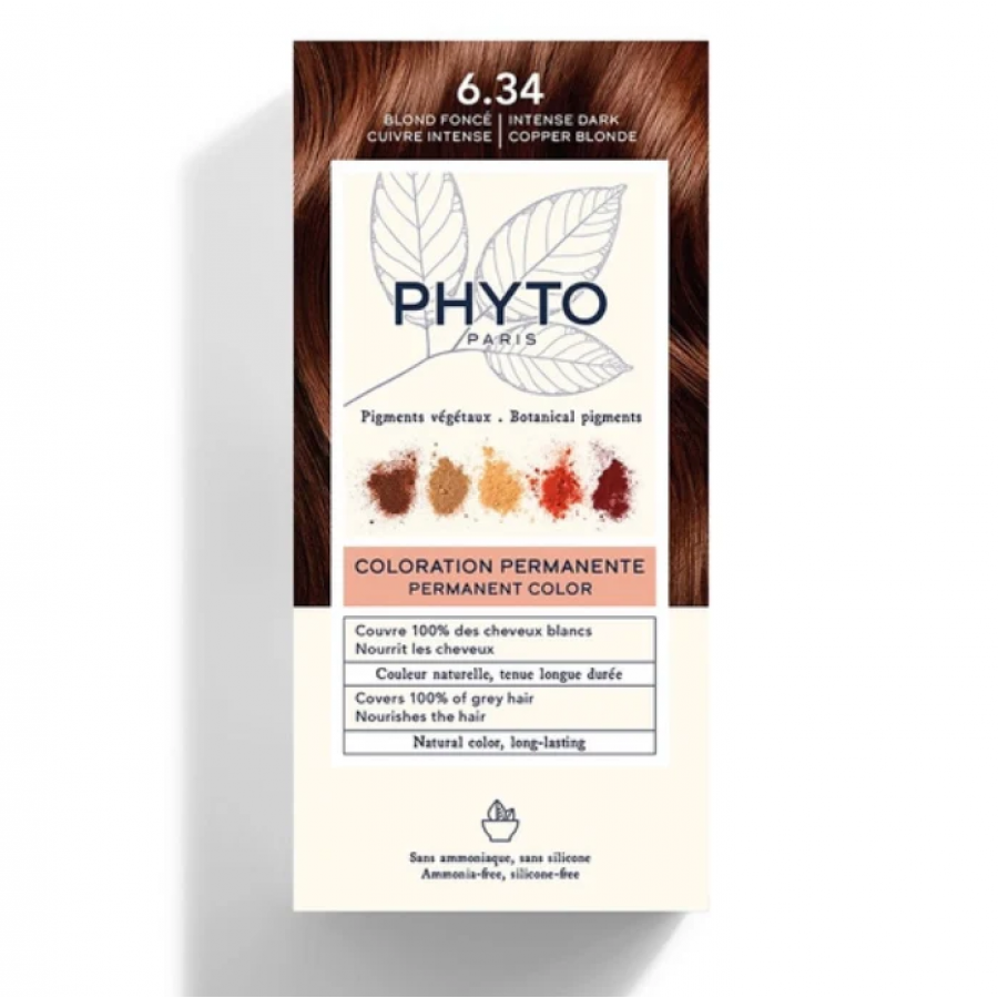 Phyto Hair Color 6,34 Biondo Ramato Scuro - Colorazione Permanente 100ml con Ingredienti Vegetali