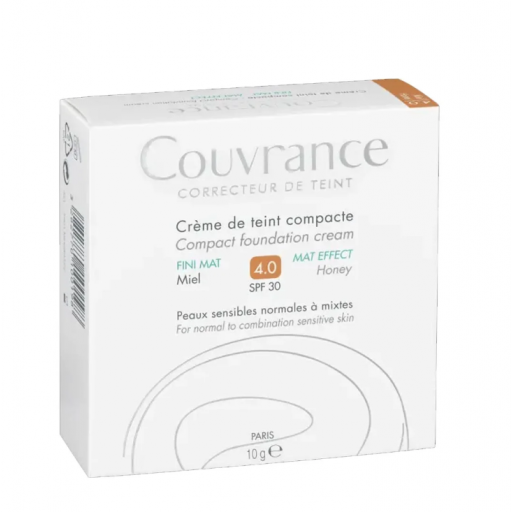 Avène Couvrance Crema Compatta Effetto Vellutato SPF30 Colore Miele 4.0, 10g – Alta coprenza, effetto vellutato, protezione solare