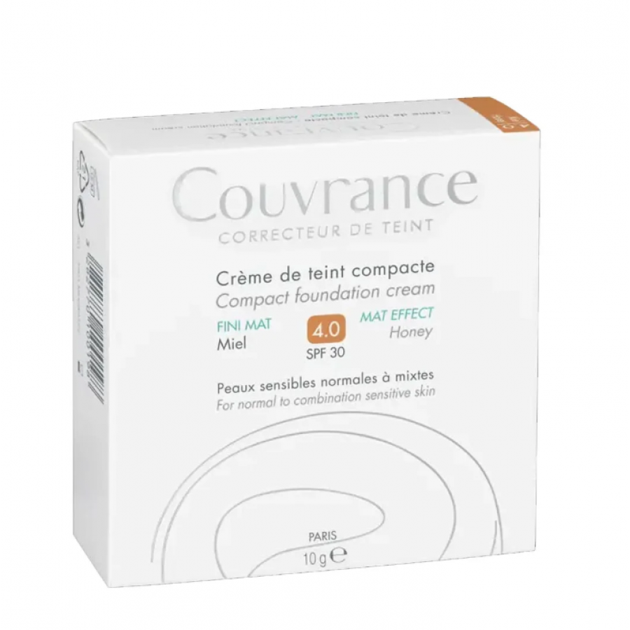 Avène Couvrance Crema Compatta Effetto Vellutato SPF30 Colore Miele 4.0, 10g – Alta coprenza, effetto vellutato, protezione solare