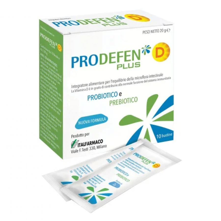 Prodefen D Plus Integratore per Benessere Immunitario 10 Bustine – Probiotici, Prebiotici, Sistema Immunitario, Flora Intestinale