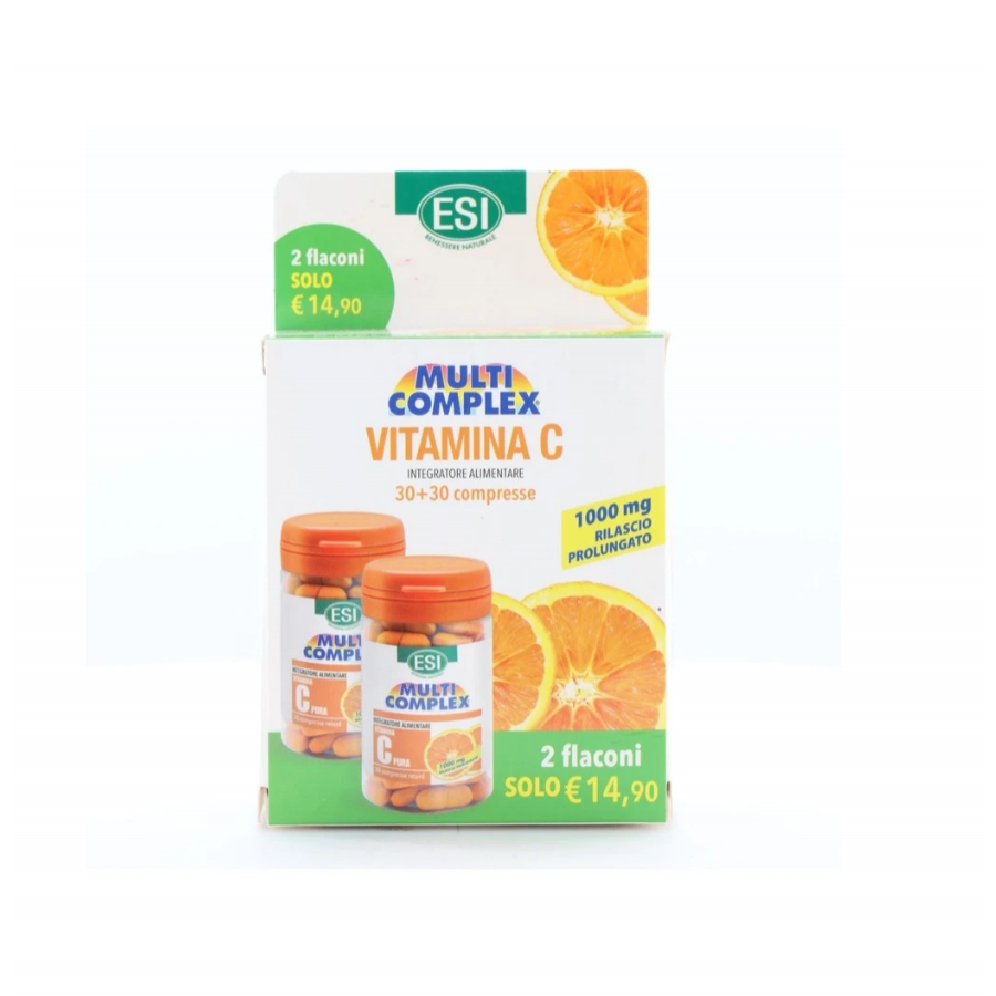 ESI Vitamina C Pura Retard, 60 Compresse, Integratore Antiossidante, Sistema Immunitario, 1000mg, Rilascio Lento