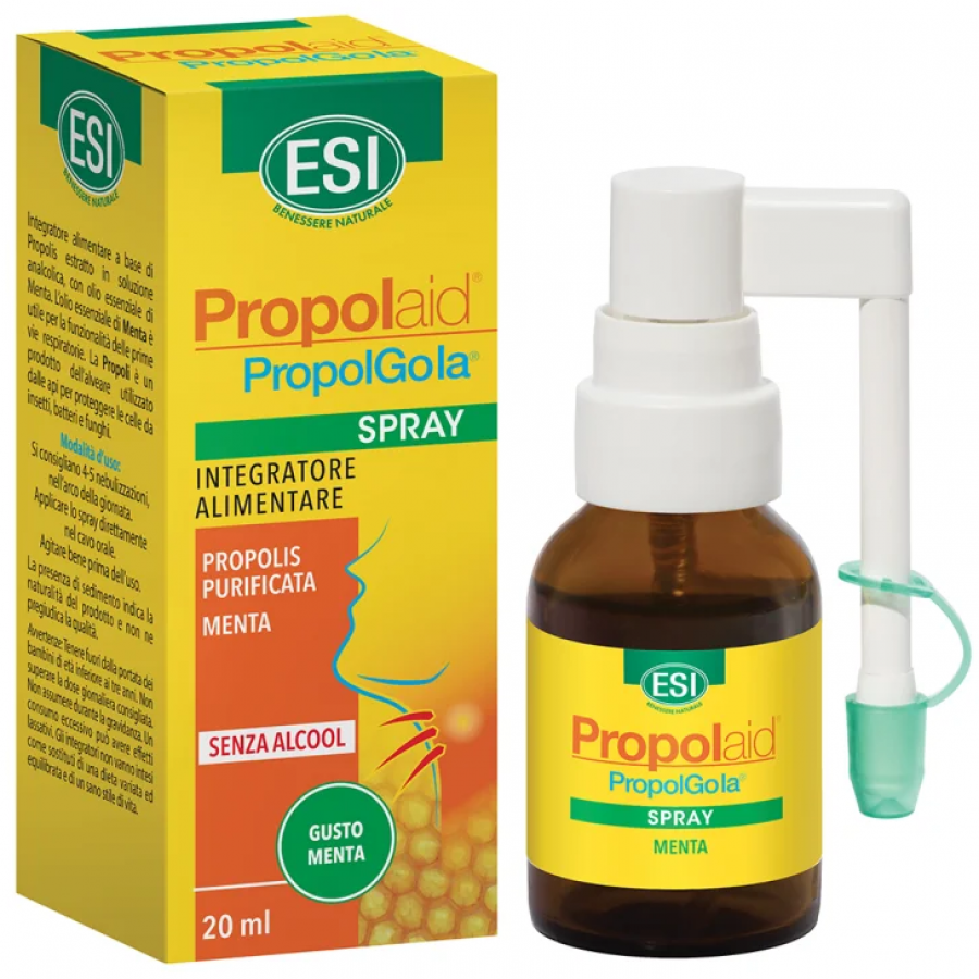 ESI Propolaid Propolgola Spray 20ml – Integratore per la Gola con Propolis e Menta, Senza Glutine e Lattosio