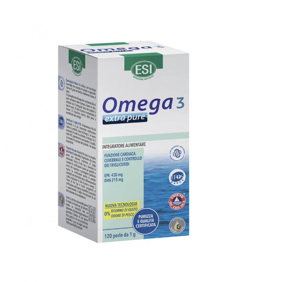 ESI Omega 3 Extra Pure Integratore di Omega 3 e Vitamina E, 180 Perle