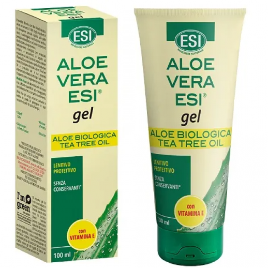 ESI Aloe Vera Gel con Vitamina E e Tea Tree Oil, 100ml - Lenitivo e Idratante per Pelle Secca e Irritata