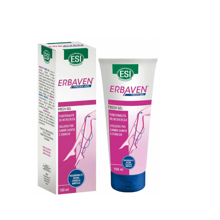 ESI Erbaven Fresh Gel Drenante per Gambe Gonfie e Stanche, 100ml - Sollievo e Microcircolazione