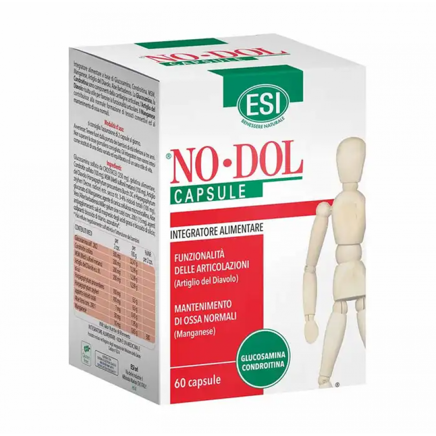 ESI NoDol, Integratore per la Funzionalità delle Articolazioni, 60 Capsule - Glucosamina, Condroitina, MSM, Artiglio del Diavolo