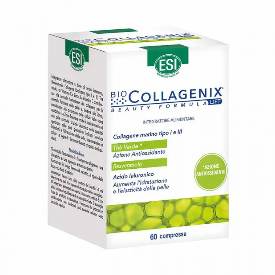 ESI Biocollagenix, Integratore per la Pelle, 60 Compresse - Acido Ialuronico, Collagene, Resveratrolo, Vitamina C