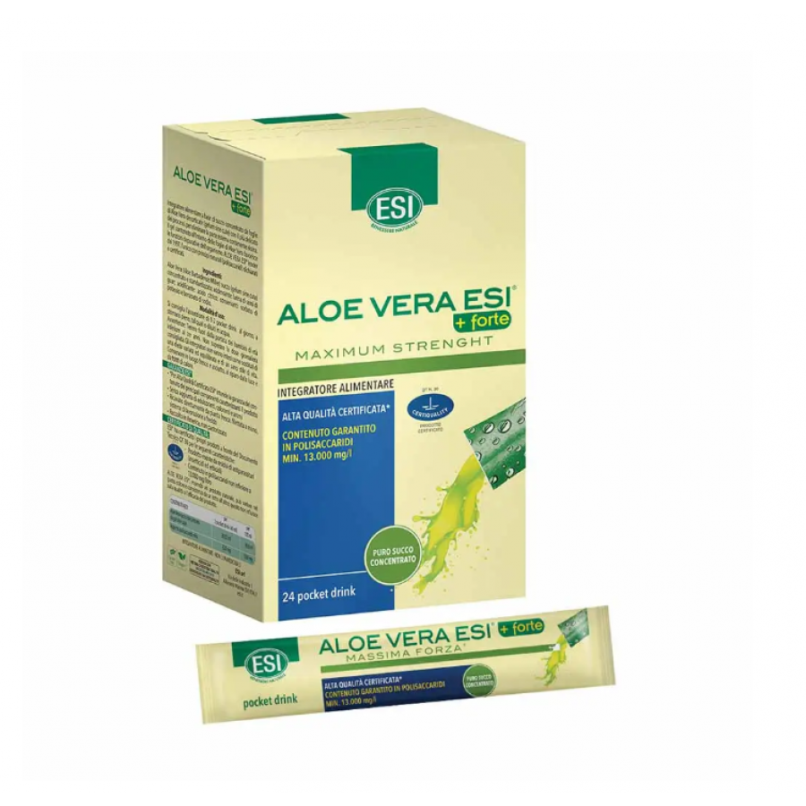 ESI Aloe Vera Succo +Forte, 24 Pocket Drink, Aloe Vera, Integratore Depurativo, Senza Glutine, Adatto ai Vegani