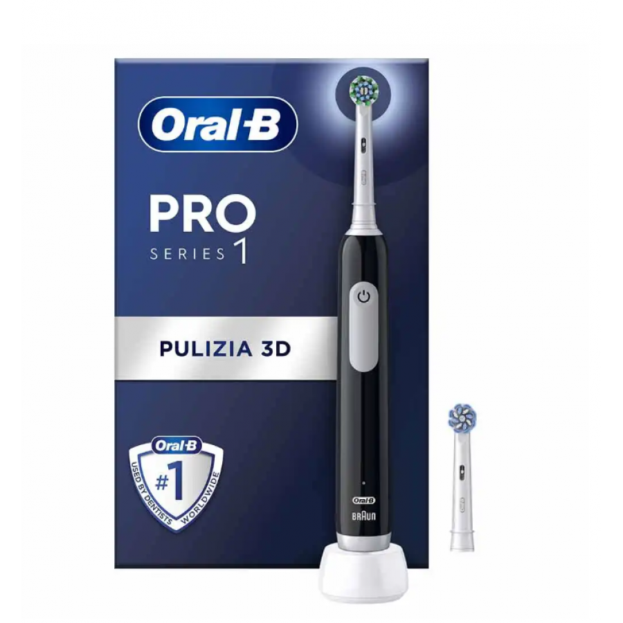 Oral-B PRO Series 1 Spazzolino Elettrico Nero + 2 Testine – Pulizia Professionale