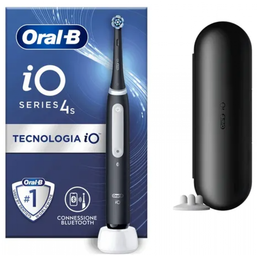 Oral-B iO4s Spazzolino Elettrico Nero Opaco + Travel Box - Igiene Orale Avanzata